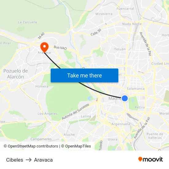 Cibeles to Aravaca map