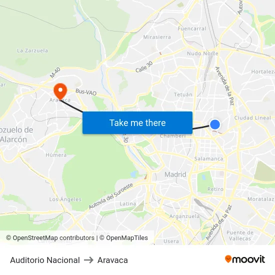 Auditorio Nacional to Aravaca map