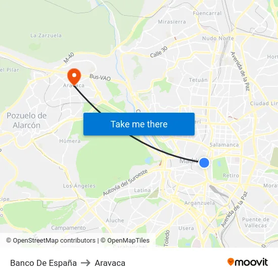 Banco De España to Aravaca map