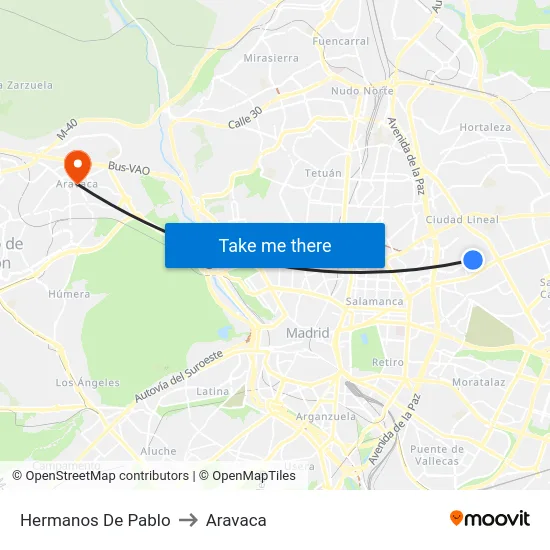 Hermanos De Pablo to Aravaca map
