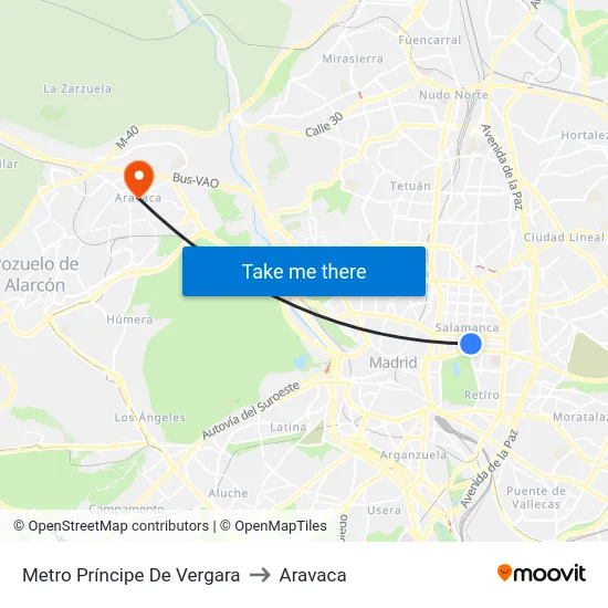 Metro Príncipe De Vergara to Aravaca map