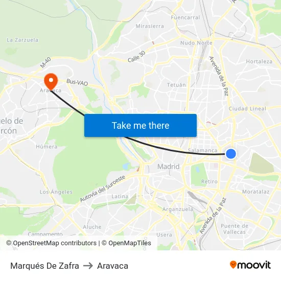 Marqués De Zafra to Aravaca map