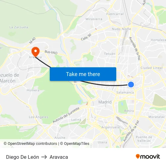 Diego De León to Aravaca map