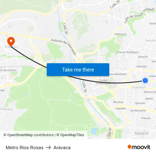 Metro Ríos Rosas to Aravaca map
