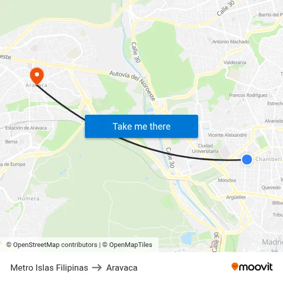 Metro Islas Filipinas to Aravaca map