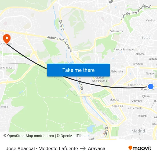 José Abascal - Modesto Lafuente to Aravaca map