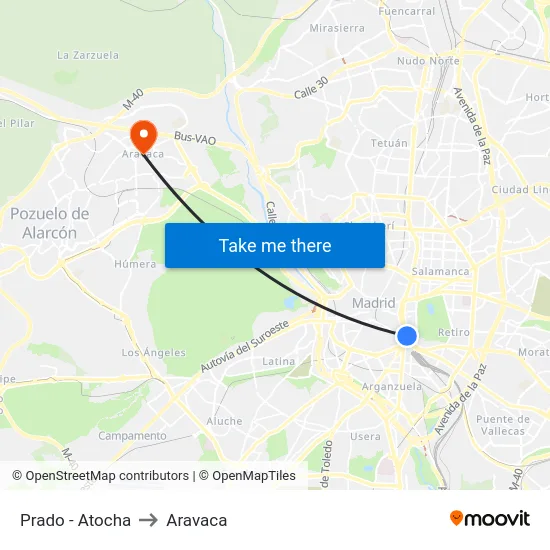 Prado - Atocha to Aravaca map
