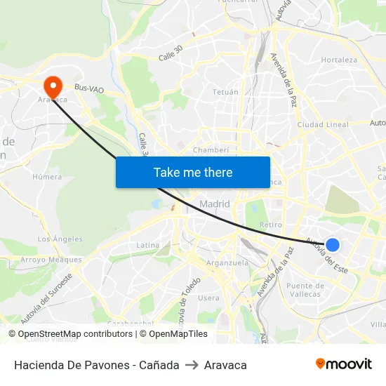 Hacienda De Pavones - Cañada to Aravaca map