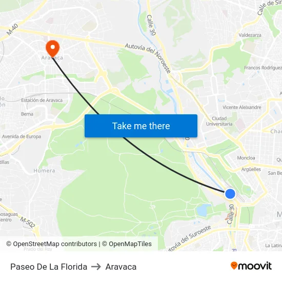 Paseo De La Florida to Aravaca map