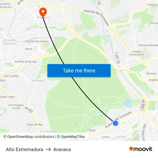 Alto Extremadura to Aravaca map