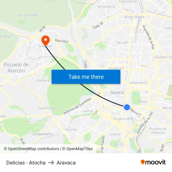 Delicias - Atocha to Aravaca map