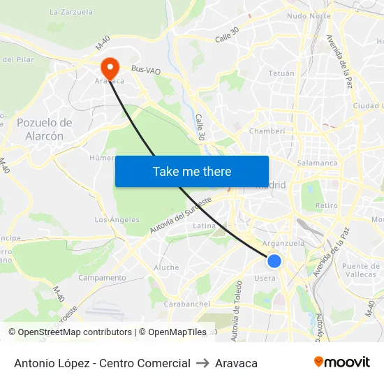 Antonio López - Centro Comercial to Aravaca map
