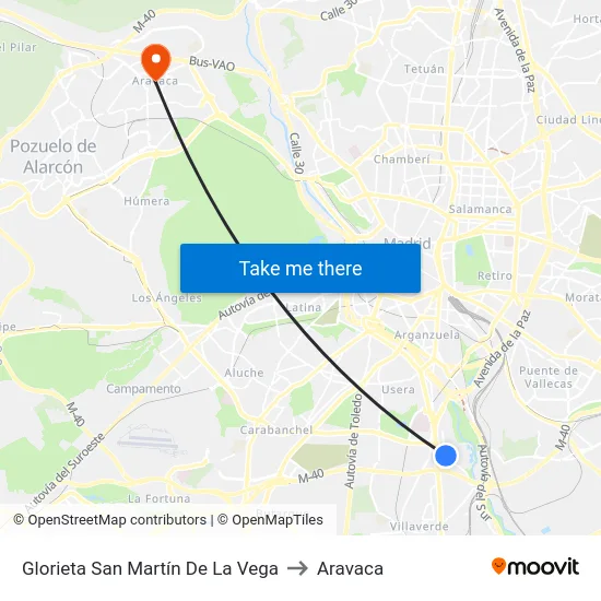 Glorieta San Martín De La Vega to Aravaca map