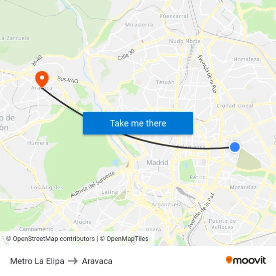Metro La Elipa to Aravaca map