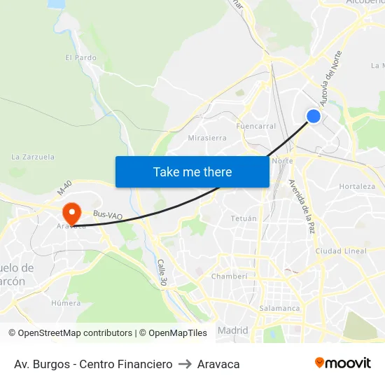 Av. Burgos - Centro Financiero to Aravaca map