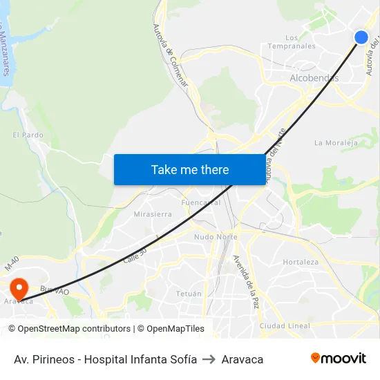 Av. Pirineos - Hospital Infanta Sofía to Aravaca map