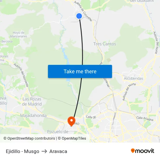 Ejidillo - Musgo to Aravaca map