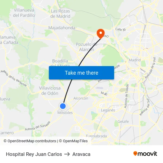 Hospital Rey Juan Carlos to Aravaca map