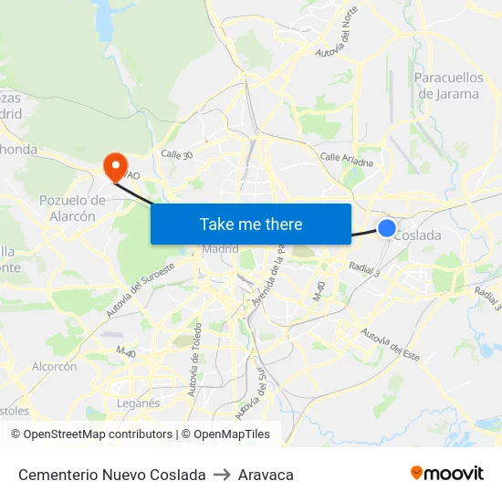 Cementerio Nuevo Coslada to Aravaca map