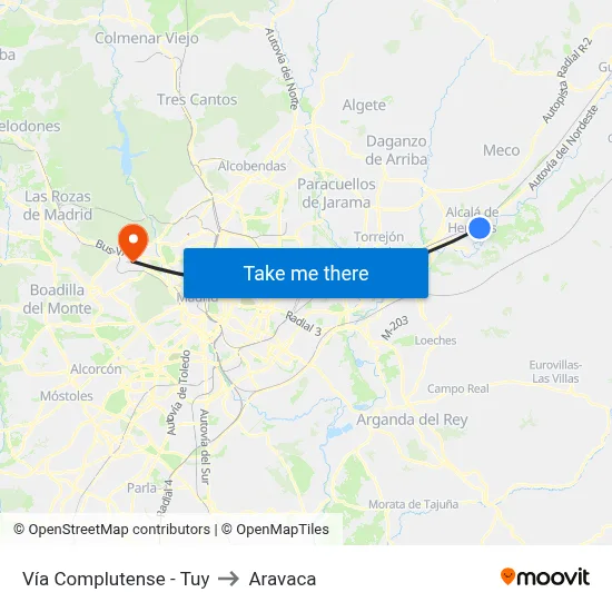 Vía Complutense - Tuy to Aravaca map