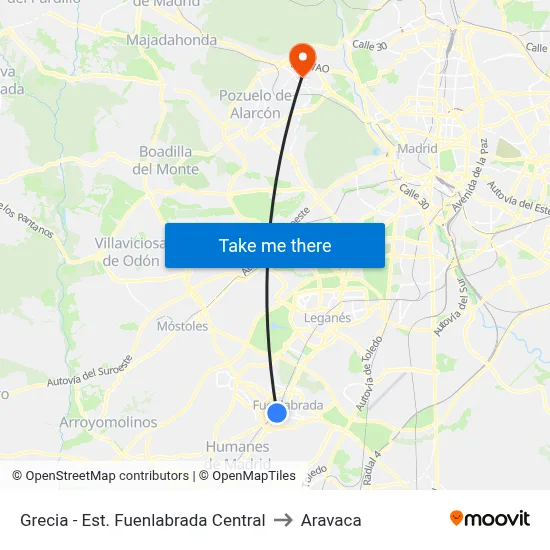 Grecia - Est. Fuenlabrada Central to Aravaca map