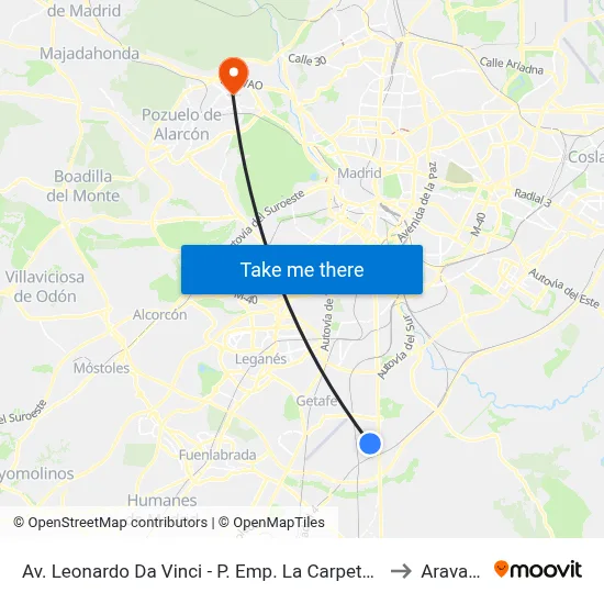 Av. Leonardo Da Vinci - P. Emp. La Carpetanía to Aravaca map