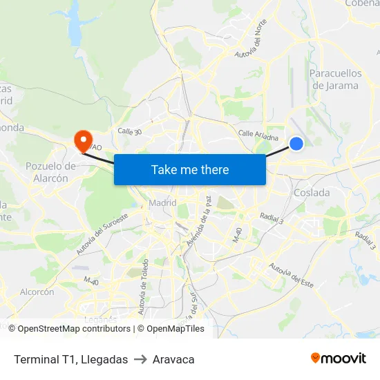Terminal T1, Llegadas to Aravaca map