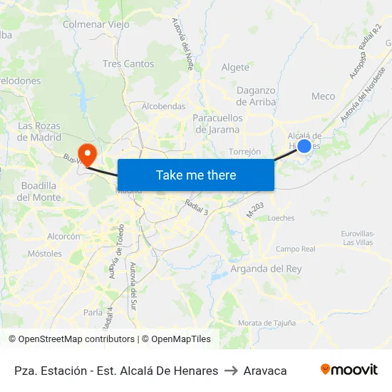 Pza. Estación - Est. Alcalá De Henares to Aravaca map