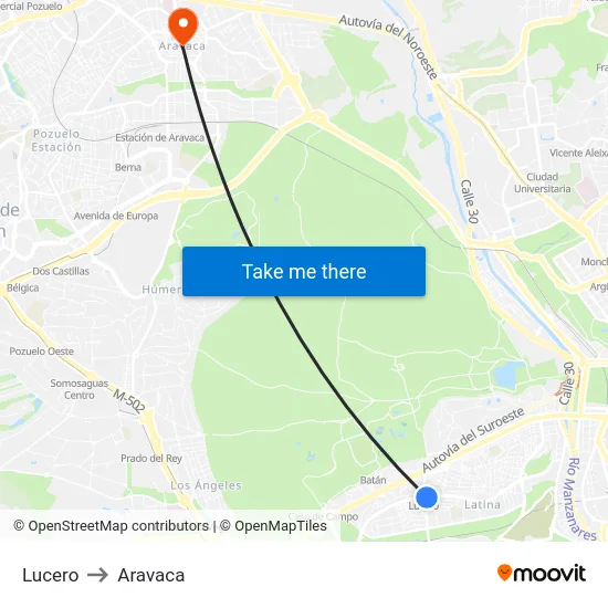 Lucero to Aravaca map