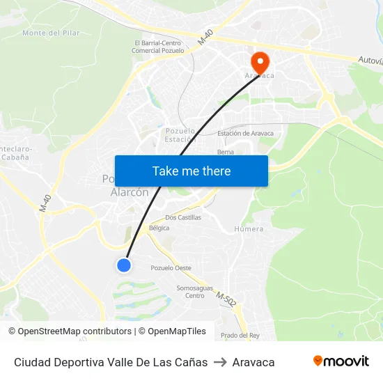 Ciudad Deportiva Valle De Las Cañas to Aravaca map