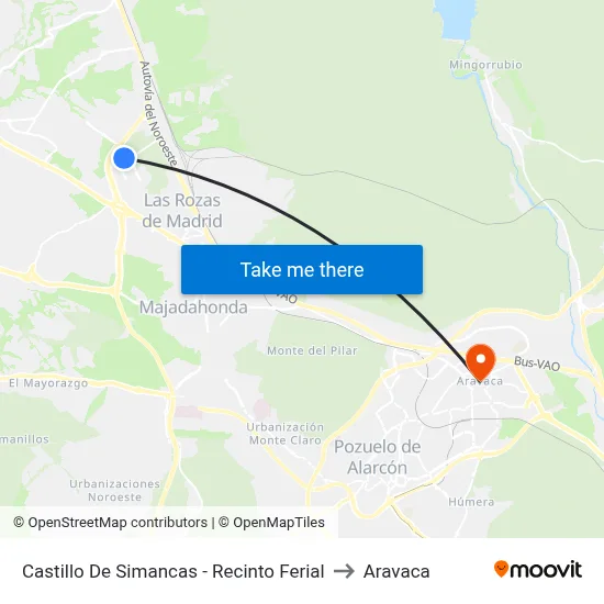 Castillo De Simancas - Recinto Ferial to Aravaca map
