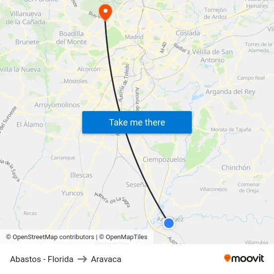 Abastos - Florida to Aravaca map