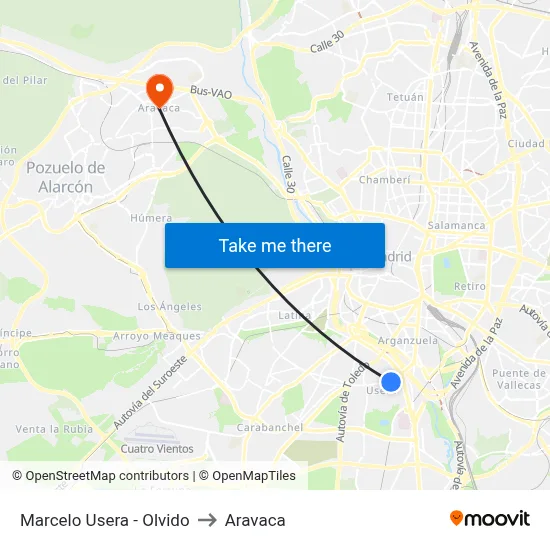Marcelo Usera - Olvido to Aravaca map