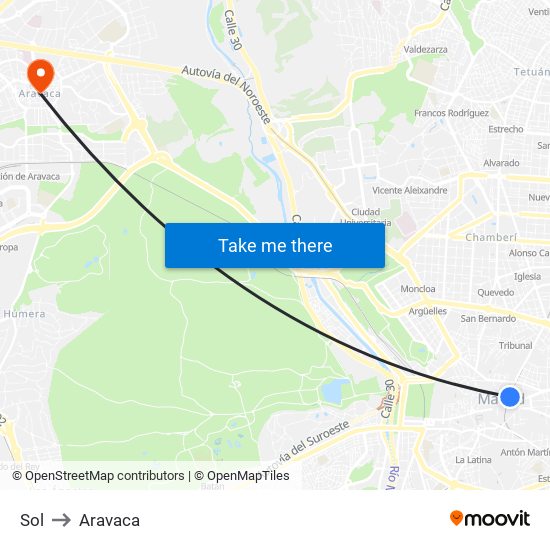 Sol to Aravaca map