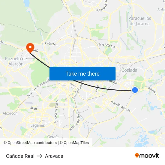 Cañada Real to Aravaca map