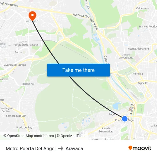 Metro Puerta Del Ángel to Aravaca map