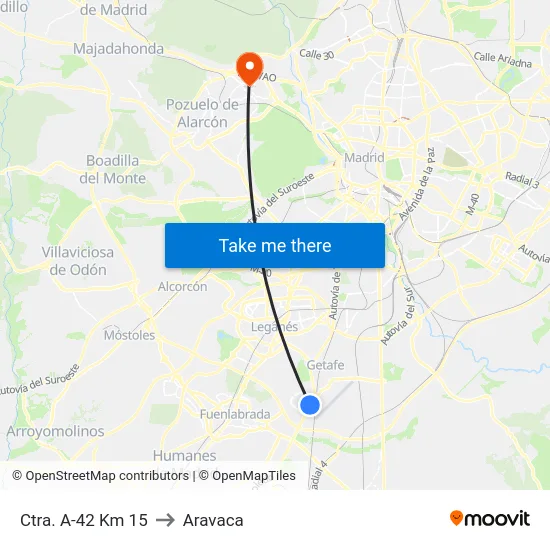 Ctra. A-42 Km 15 to Aravaca map