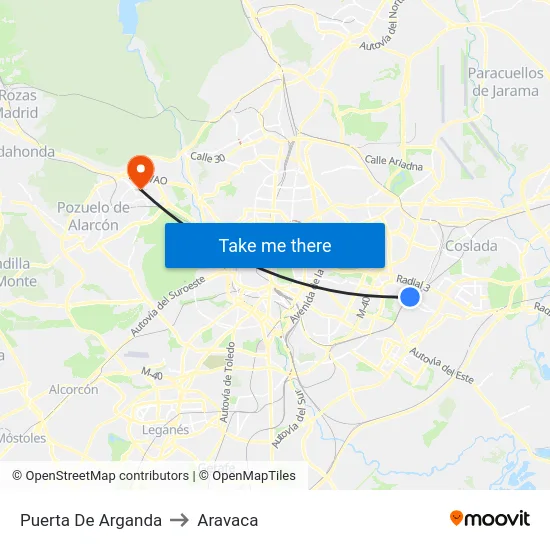 Puerta De Arganda to Aravaca map