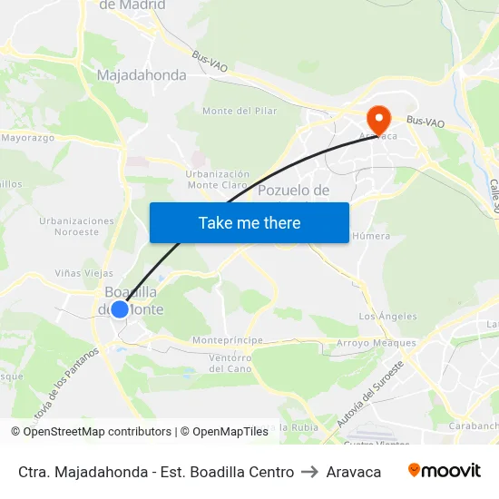 Ctra. Majadahonda - Est. Boadilla Centro to Aravaca map