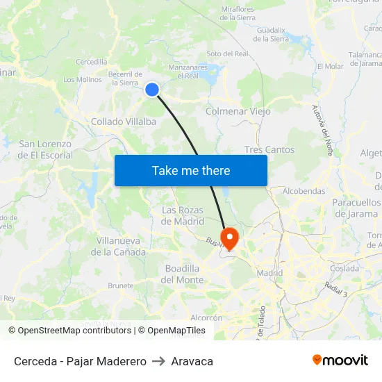 Cerceda - Pajar Maderero to Aravaca map