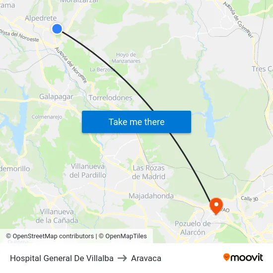 Hospital General De Villalba to Aravaca map