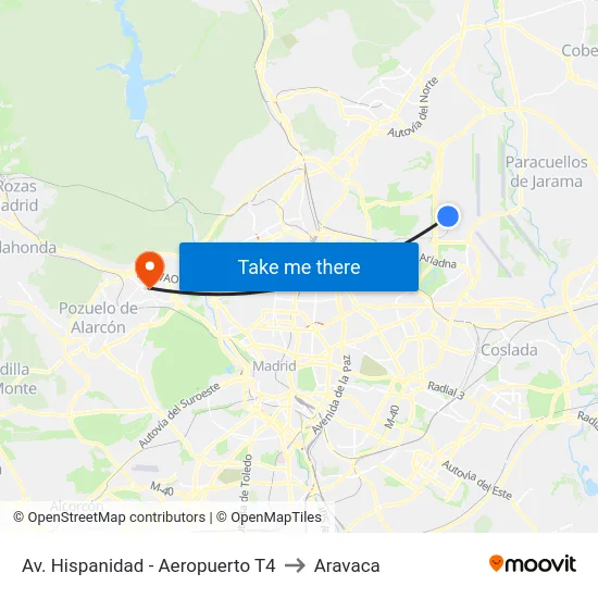 Av. Hispanidad - Aeropuerto T4 to Aravaca map