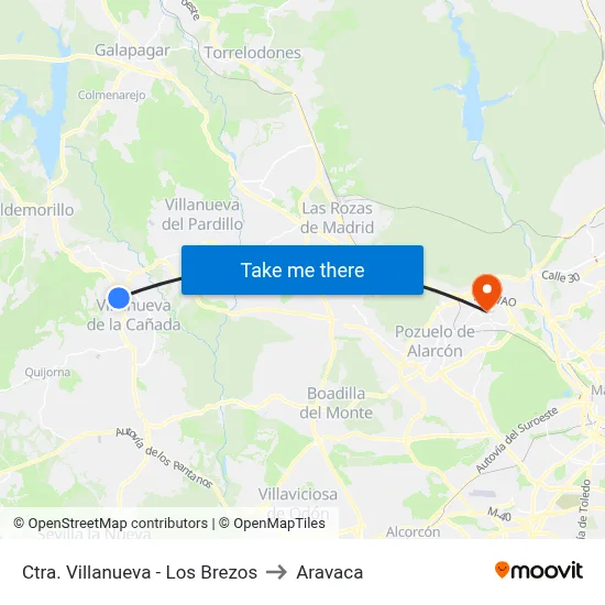 Ctra. Villanueva - Los Brezos to Aravaca map