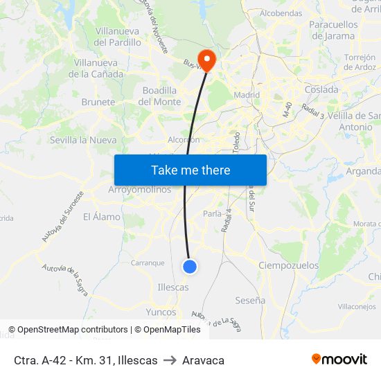 Ctra. A-42 - Km. 31, Illescas to Aravaca map