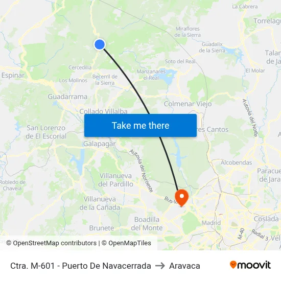 Ctra. M-601 - Puerto De Navacerrada to Aravaca map
