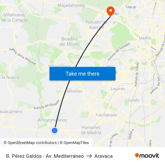 B. Pérez Galdós - Av. Mediterráneo to Aravaca map