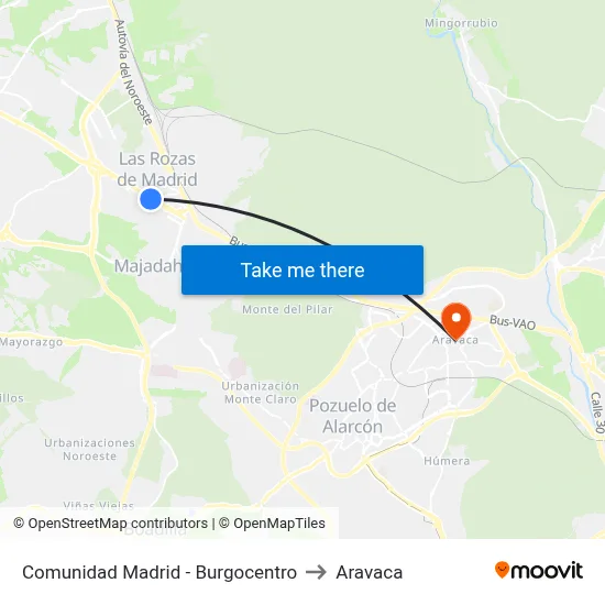 Comunidad Madrid - Burgocentro to Aravaca map