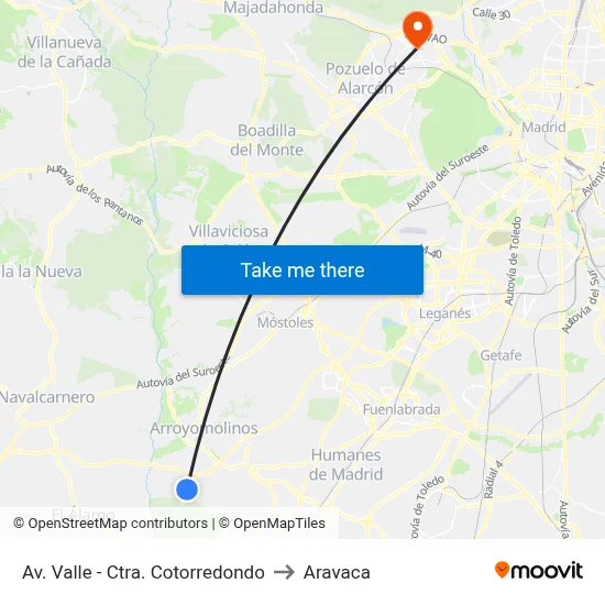 Av. Valle - Ctra. Cotorredondo to Aravaca map