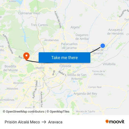 Prisión Alcalá Meco to Aravaca map