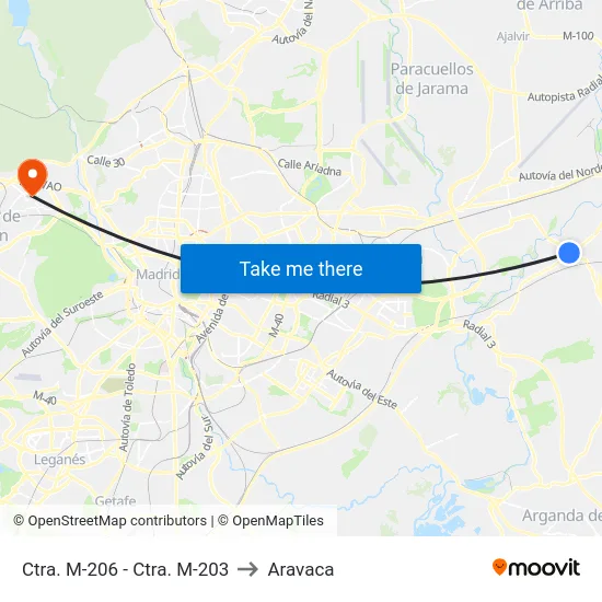 Ctra. M-206 - Ctra. M-203 to Aravaca map